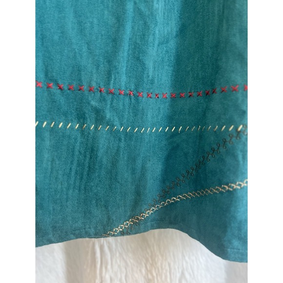 Vintage 80s Koret Embroidered Midi Skirt Size 24W Faux Suede Cottage Grannycore - Picture 4 of 11
